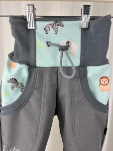 Softshellové kalhoty s fleecem- Zvířátka na mintové