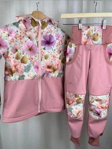 Softshellová parka s fleecem- Něžné květiny- Starorůžová